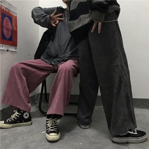 Pants Women Corduroy Purple Korean Style Retro Harajuku Streetwear Couples Ins Soft Students Loose Big Pockets Straight Trousers