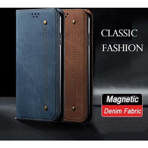 Wallet Flip Case For Oppo A16 94 A93 A55 A74 A53s A54 5g 4g Case Denim Fabric Magnetic Card Slot Hard Cover For Oppo A16