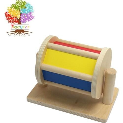Treeyear Wooden Sensory Spinning Drum with Mirror Montessori Materials Sounds Drum Educational Toys for Children Baby Toys
