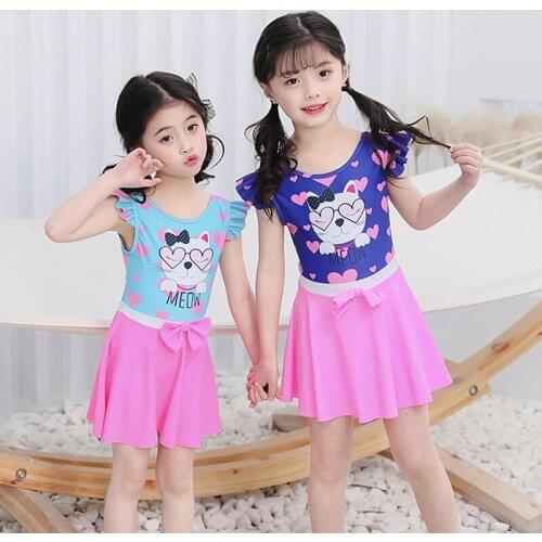 Cat Printed Front Bowknot Kids Swimsuit Skirt Swimming Suit For Kids Girls Swim Suit Girl Swimwear Robe Princesse Enfant Fille