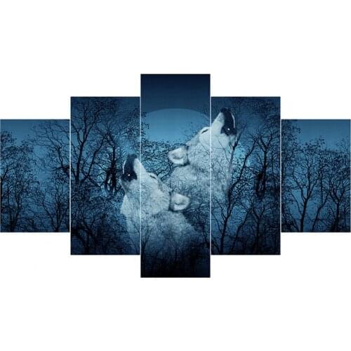 Diy 5 pcs/set,home decoration,full diamond painting cross stitch,diamond embroidery animal Wolf and Moon,diamond mosaic stickers