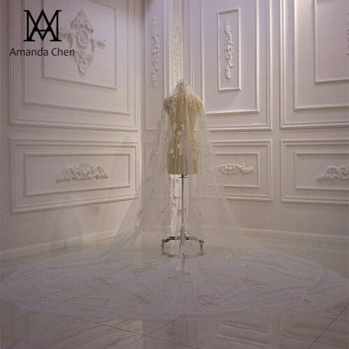 Amanda Design Long Luxury Lace 3D flowers Veil