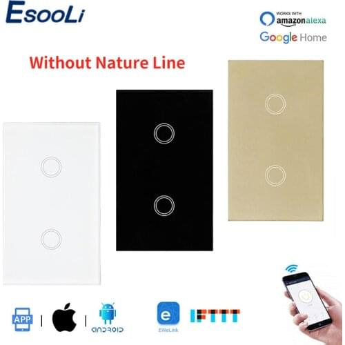 EsooLi Luxurious Crystal Glass US Standard Smart Wifi Wall Touch Switch Ewelink APP Control Smart Home Single Fire Line Switch