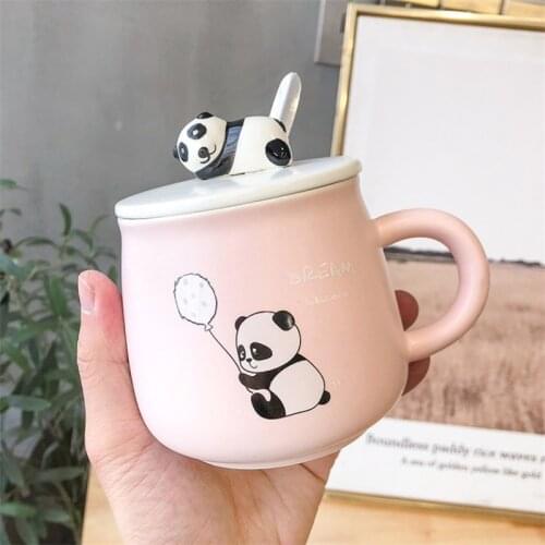 European Ceramic 3D Cartoon Panda Coffee Milk Mug with Lid and Spoon Porcelain Cute Couple Water Cup Office Teacups Drinkware