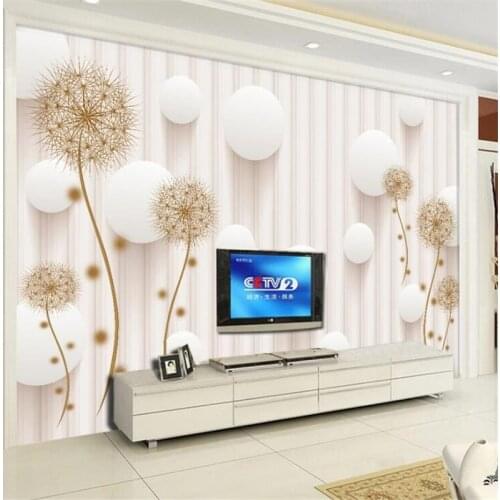 Custom wallpaper 3d modern minimalist sphere dandelion TV background wall warm and stylish purple flowers circle mural 3d обои