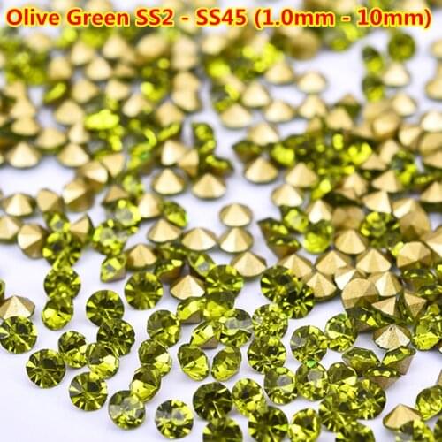 Ss6 2mm 1440pcs Olive Green China AAA Shine Crystal Point Back Rhinestones billes nail Chaton Stones strass noeud nail art
