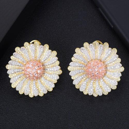 KellyBola Boucle D'Oreille Femme High Quality Blooming Flower Stud Earrings Inlaid Bridal Earrings Fashion Jewelry Korean Style