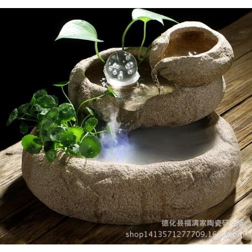 Ceramics Imitation Stone Water Flow Indoor Water Feature Fountain Office Living Room Fish Tank Decoration Humidifier