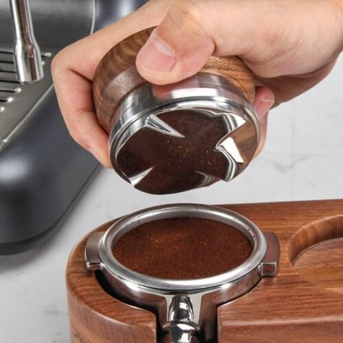Solid wood handle coffee powder press retro simple constant suppression distributor adjustable height high quality metal base