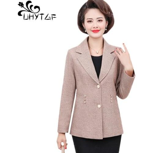 UHYTGF Small suit autumn coat women lapel slim 5XL plus size jacket solid color wild casual thin coat femme casaco feminino 1096