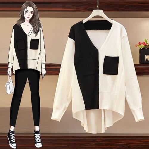 Yellow Stitch Plus Large Size Oversize Korean Style Fashion Pullovers For WomenS Ladies Sweater 2021 Clothes Tops Blouse Female