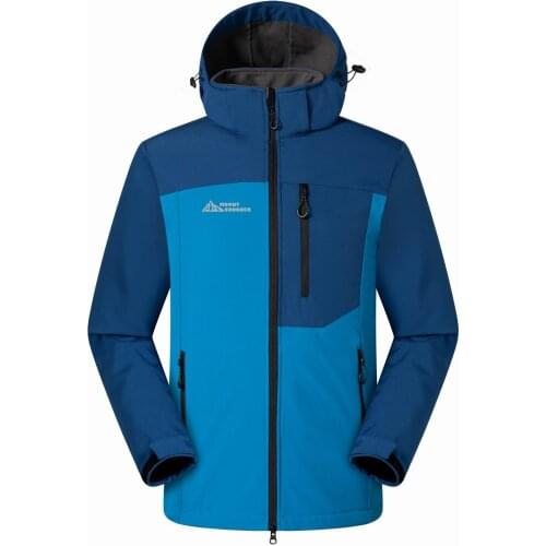 Autumn Winter Mens Windbreaker Waterproof Soft Shell Climbing Hooded Jacket Outdoor Fleece Keep Warm Hiking Ski Jacket