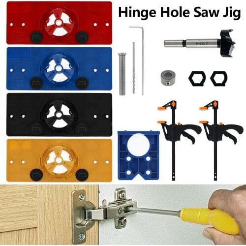 Concealed Hinge Jig Hinge Hole Jig Hinge Jig Boring Hole Drill Guide + Forstner Bit Wood Cutter Carpenter Woodworking DIY Tools