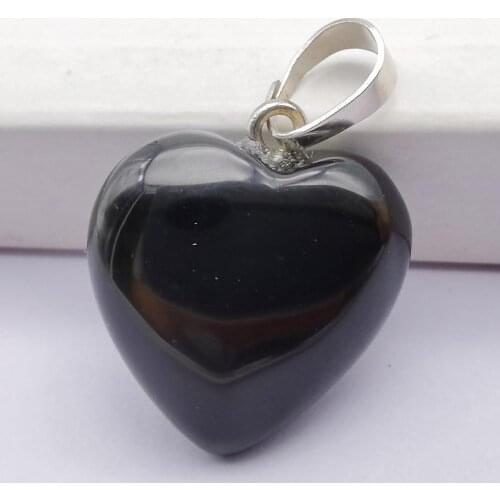 Natural Black Carnelian Stone GEM Heart Pendant Lucky Jewelry S3031