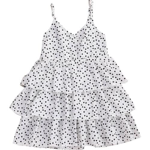 Toddler Baby Girls Sling Strap Dot Ruffled Dress Summer Sweet Kids V-neck Layered Sundress for 1-5 Years