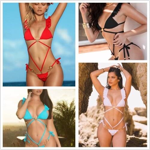 Sexy Triangle Brazilian Bikini Set Push Up Bikinis Swimwear Women Ruffle Swimsuit String Bandage Bathing Suit Beach Wear Biquini