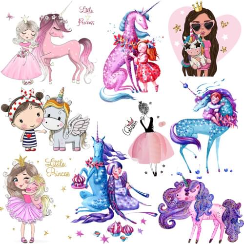Prajna Princess Girl Ironing Sticker Heat Transfer Vinyl Patch Thermal Iron On Transfer For Clothes Baby Tshirt Unicorn Applique