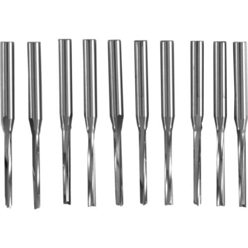 10 Pcs Two Flutes Straight End Mills Straight Slot Bit Wood Cutter Two Double Flute Bits 3.175X2X17Mm for CNC Router Retail