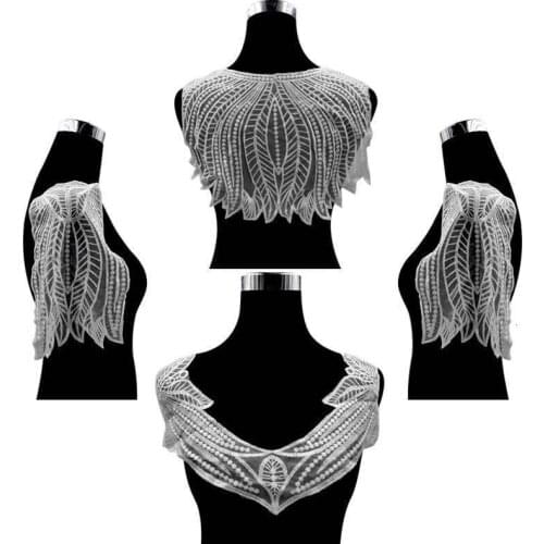 4PCS/Lot Luxury White Tulle Wedding Dress Lace Fabirc Venise Embroidered Collar Trim Decorative Applique Garment Sewing Decor