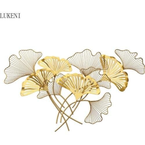 Nordic Wrought Iron Home Wall Sofa Background Ginkgo Leaf Metal Mural Decoration Wall Hanging Ornaments Dining room Accessories