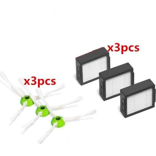 3*Hepa Filter + 3*Side Brush for iRobot Roomba i7 E5 E6 I Series Robot Vacuum Cleaner Replacement Spare Parts