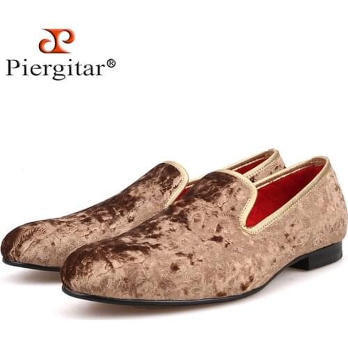 Piergitar 2018 New special - handcrafted brown flower print men velvet shoes party and wedding mens loafers fashion mens flats
