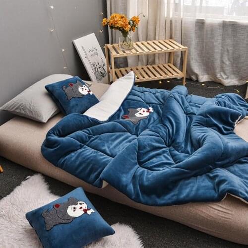 Milk Velvet Double Embroidered Pillow Quilt Portable Sofa Car Office Pillow Soft and Comfortable Folding Blanket