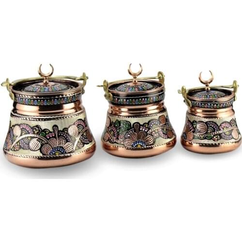 Morya Yogurt Copper Bucket with Lid Handmade Multi Purpose Pot for Stocking Container Utensils Kitchen Accessories 3 Pcs Set