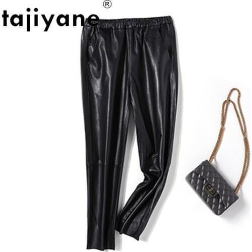 Bottoms Women Streetwear Pants Real Sheepskin High Waist Trousers Genuine Leather Pants Spring Pantalon Femme TN2458