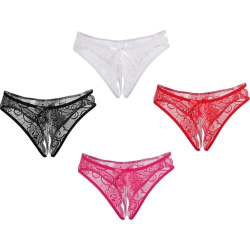 Womens Stretchy Sheer Lace Crotchless Panties Low Rise Briefs Underwear Lingerie Pack of 4