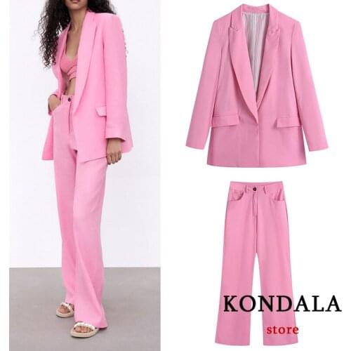 Za 2021 Women Office Lady Stylish Pink Blazer Oversized V Neck Single Button Pockets Jackets Long Sleeve Elegant Mujer Tops