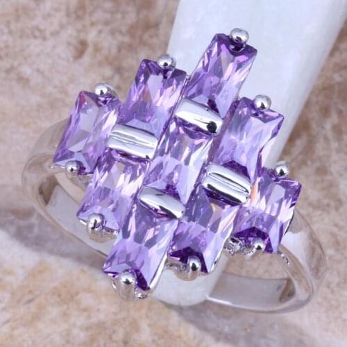 Cheerful Purple Cubic Zirconia Silver Plated Womens Jewelry Ring Size 6 / 7 / 8 / 9 R0757