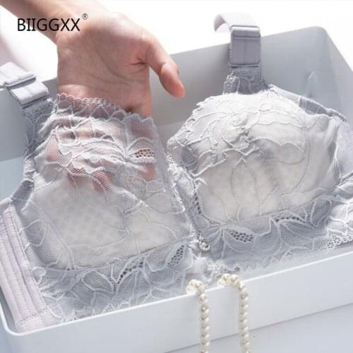 BIIGGXX Womens underwear, lace and floral see-through sexy top, no steel support gathers cotton breathable comfortable bra
