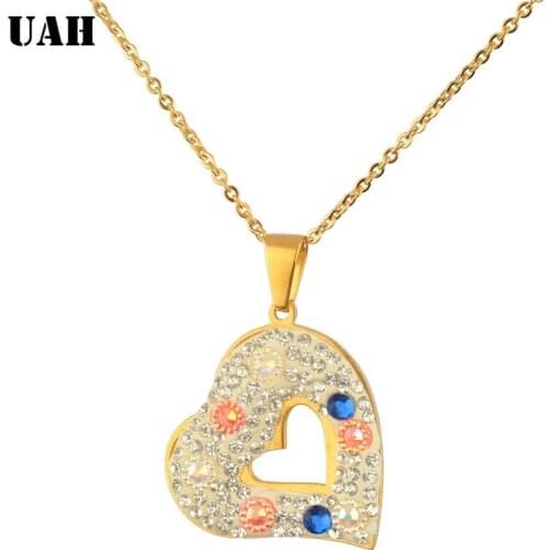 UAH Zirconia Heart Choker Necklace for Women gold Stainless Steel Necklace Pendant Bohemian Chocker Necklace Jewelry