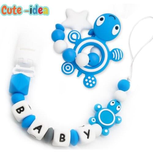 Cute-idea 1PC Pacifier Chain Turtle Silicone Beads Teethers Baby Cartoon Animal Infant Teething Nursing Necklace Toys Gifts