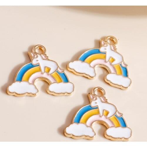 10pcs 20*17mm Cartoon Colorful Rainbow Charms for Jewelry Making Enamel Unicorn Charms DIY Earrings Pendants Necklaces Findings