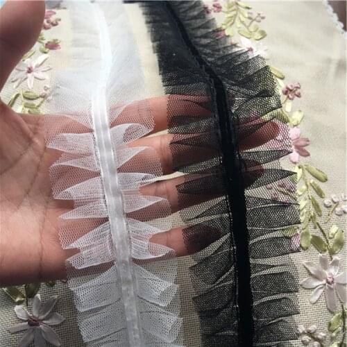 10yards Black White Ruffle Pleated Mesh Lace Trim Ribbon Skirt Cuffs Doll Skirt Wedding Dress Fabric DIY Garment Accessories