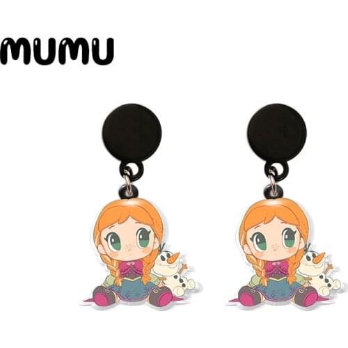 2021 New Elsa Anna Drop Earring Cute Olaf Acrylic Earrings Resin Epoxy Handmade Jewelrys
