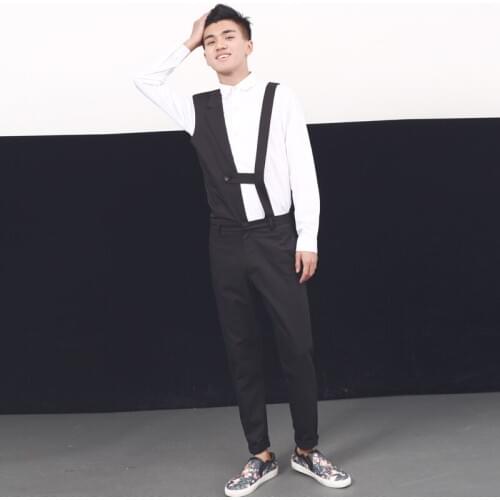 27-44 ! 2016 Autumn mens new male personality Original design slim black skinny pants jumpsuit singer costumes