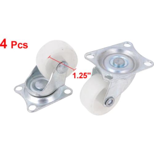 4 Pcs White 1.25" Single Wheel Light Duty Swivel Plate Plastic Rectangle Top Plate Move Flexible Light Duty Caster Wheel