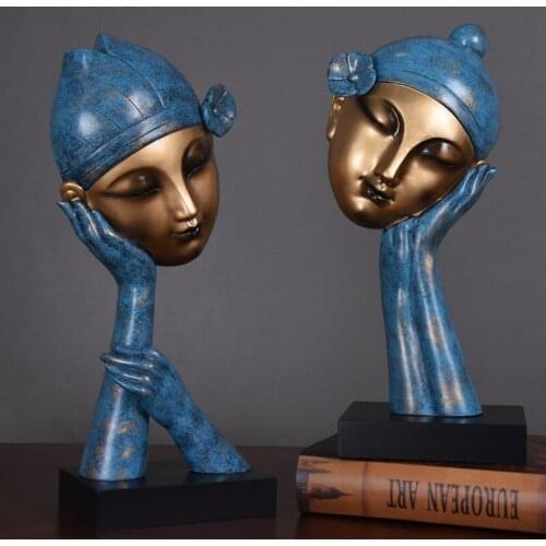 AMERICAN CREATIVE MEDITATION WOMAN CHARACTER ART SCULPTURE FEMALE FACE FIGURE STATUE RESIN CRAFT DECORATIONS FOR HOME R3442