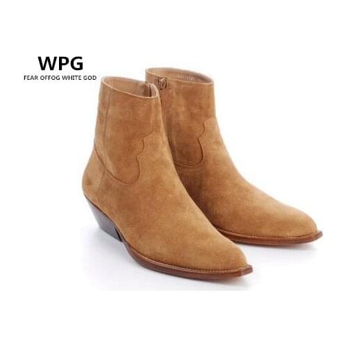 WPG Europe Latest styles Mens Scrub leather shoes boots High quality Chelsea boots black , Brown Winter mens shoes botas mens