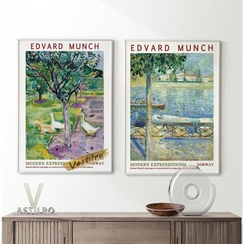 Edvard Munch Colored Drawing Landscape Retro Poster Illustration Art Exhibition Wall Picture Home Decor Canvas Painting Gift