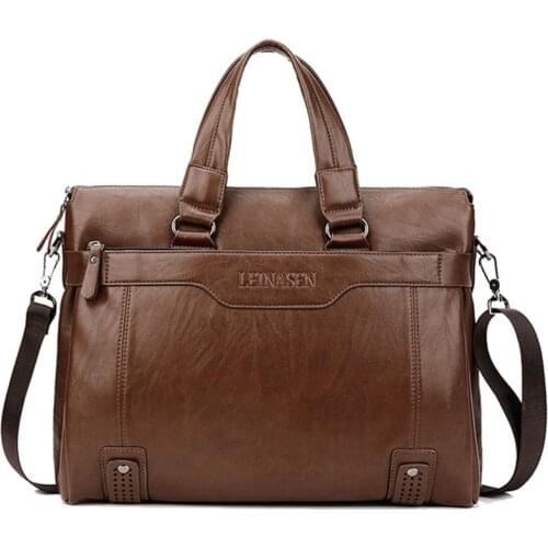 Business Men Briefcase Vintage Office Mens Messenger Bags Male Large Capacity 14 Inches Laptop Bags Pu Leather Handbags Man