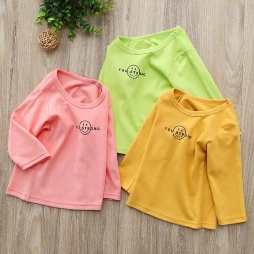 0-6 Years Old Kids Long Sleeve T-shirt Baby Girl Pure Color Base Shirt 100% Cotton Children Sweatshirt Autumn Boy Clothes
