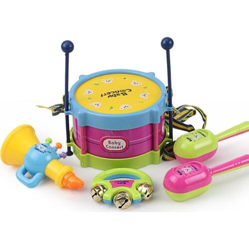 Kids Musical Instrument Toys Drum Set Includes Drum Drumsticks Bell Sand Hammer Trumpet for Boys Girls Aged 3