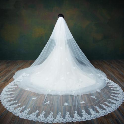 3M /4M /5M Ivory/White 2 Tier Lace Edge Cathedral Long Bridal Wedding Veil+Comb