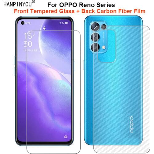 For OPPO Reno5 Reno 5 Reno6 6 5G 6.43" 1 Set = Soft Back Carbon Fiber Film + Premium Tempered Glass Front Screen Protector