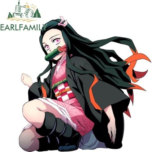 EARLFAMILY 13cm x 12.4cm for Kimetsu no Yaiba Kamado Nezuko Anime Car Sticker Vinyl Car Wrap Decal Bumper Waterproof Decoration