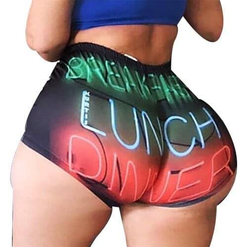 Hot Selling Women Yoga Shorts Bottom Fitness Letter Print Summer Shorts High Waist Short Daily Shorts Pants Casual Candy Shorts